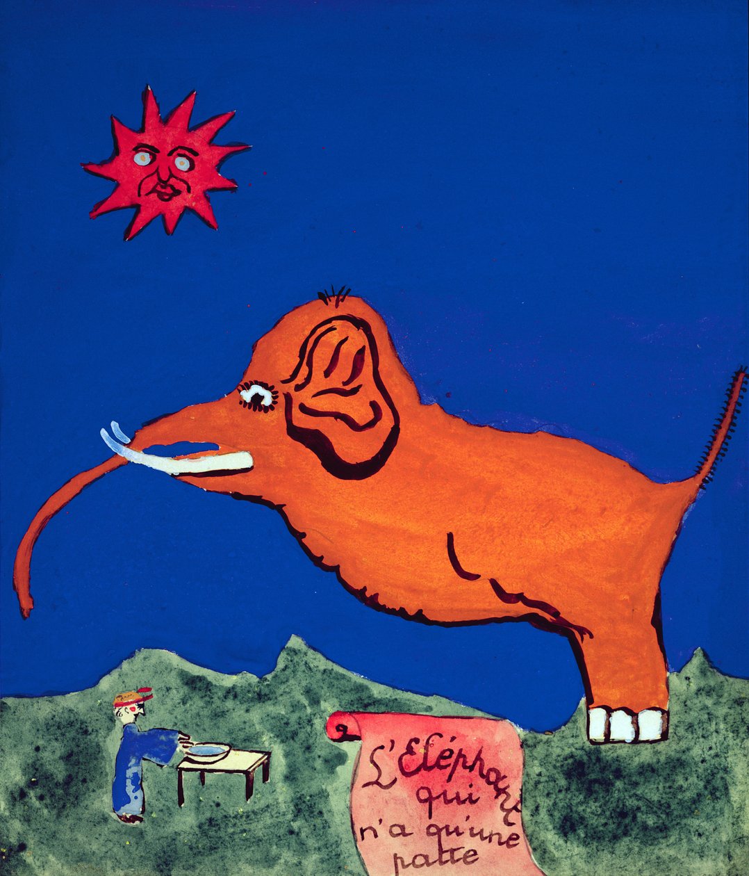 Slon s jedinou nohou, ilustrace k ručně psané sbírce básní „La Menagerie de Tristan“ od Roberta Desnose, 1932 od Robert Desnos