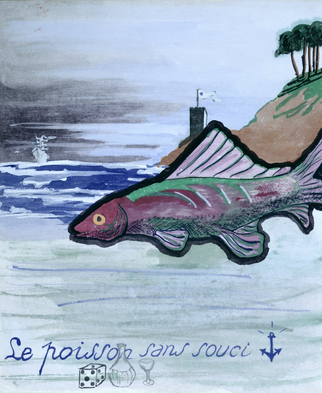 Ryba bez starostí, ilustrace k ručně psané sbírce básní „La Menagerie de Tristan“ od Roberta Desnose, 1932 od Robert Desnos