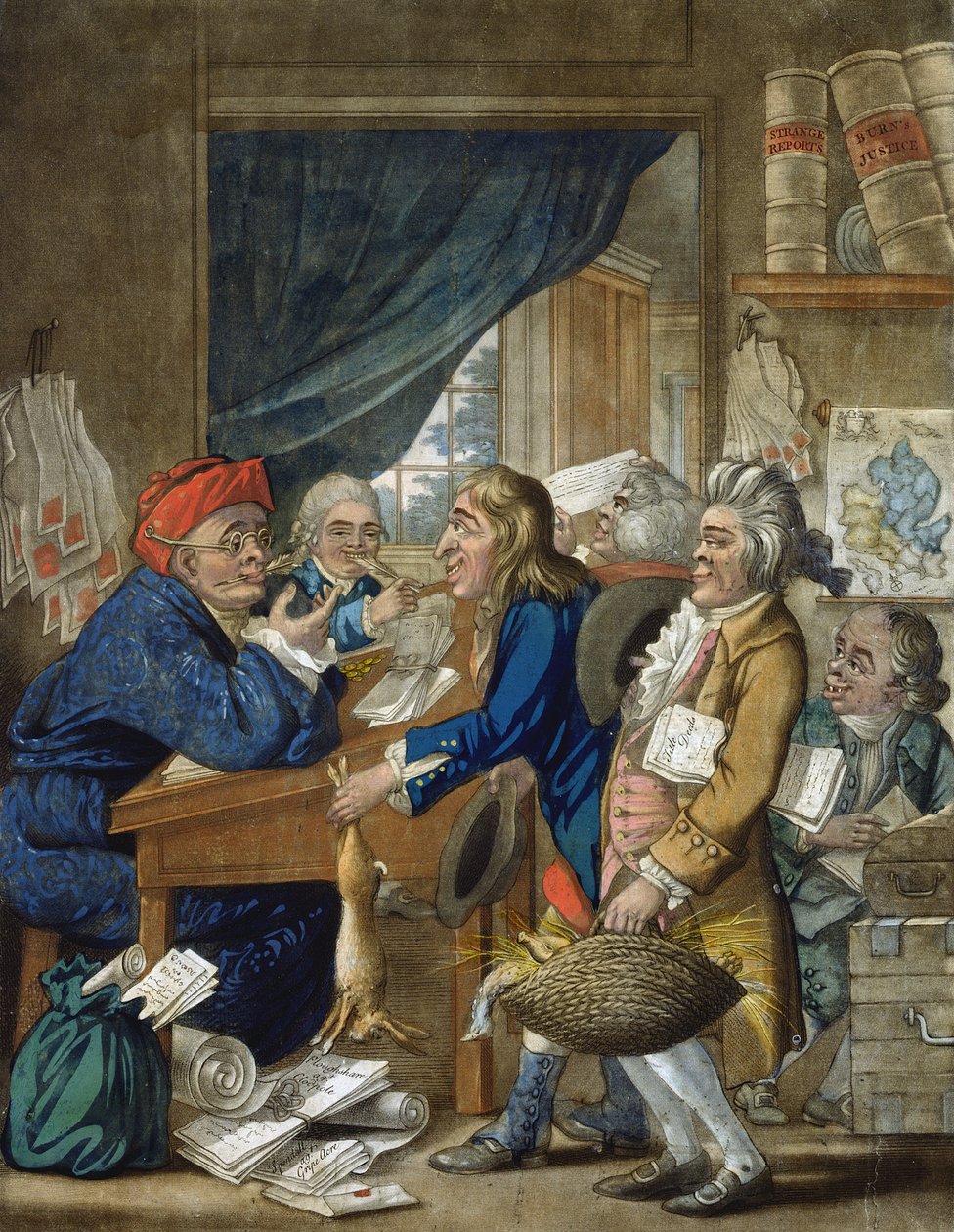A Country Attorney and his Clients, pub. od Bowles und Carver, 1800 (mezzotintová rytina) od Robert Dighton