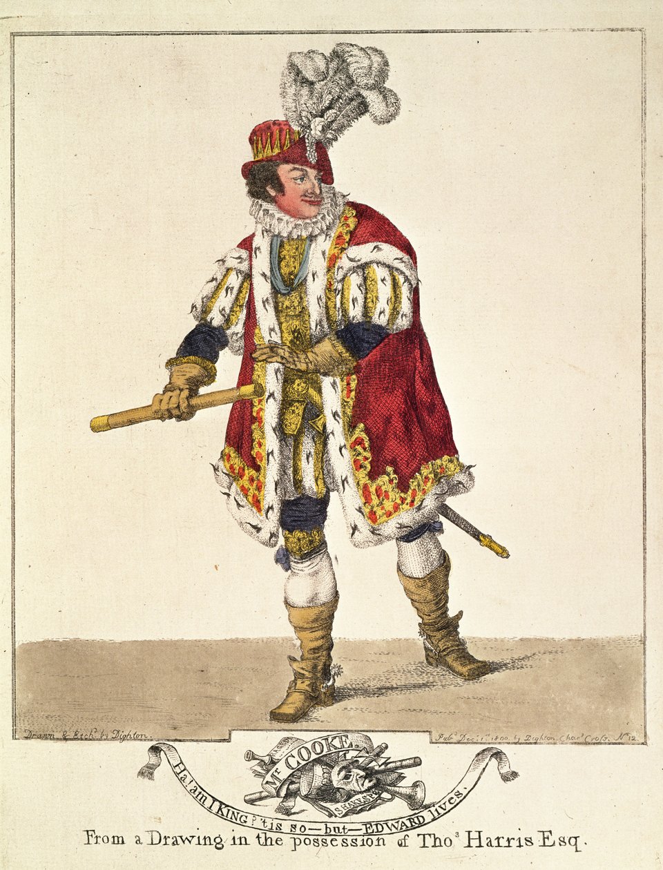 George Frederick Cooke jako Richard III, dějství IV, scéna II, 1800 (ručně kolorovaný lept) od Robert Dighton