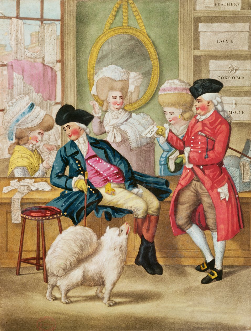 The Morning Ramble or the Milliners Shop, 1782 (ručně kolorovaná mezzotinta) od Robert Dighton