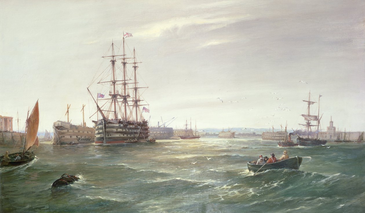Portsmouth Harbour: HMS „Victory“ mezi Hulky, 1892 (ropa) od Robert Henry Roe