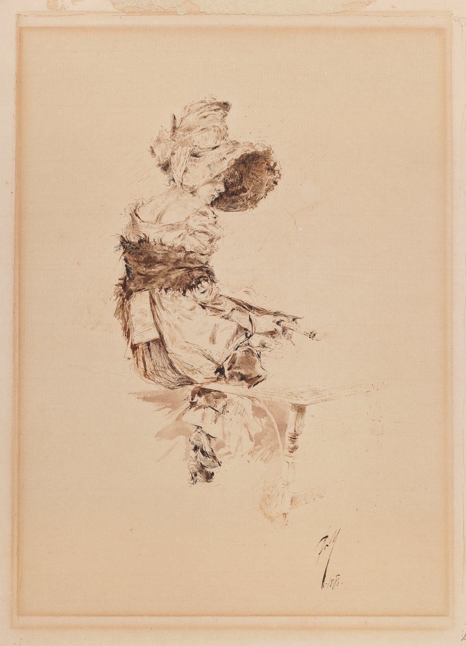 Čekání na Aarona, 1880 (pero a inkoust na papíře připevněné na kartonu) od Robert Frederick Blum