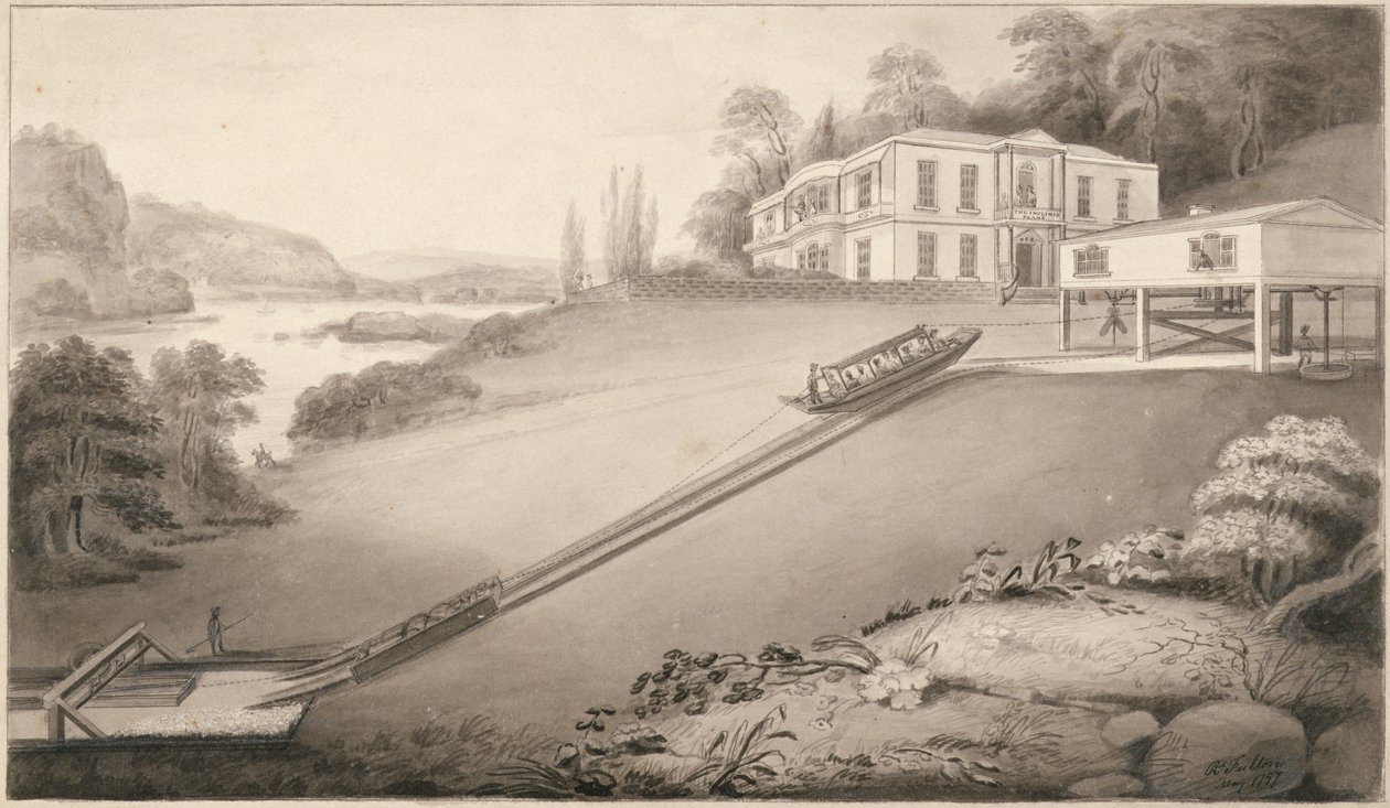 Nakloněná loď nesená na horní úroveň kanálu, 1797 od Robert Fulton