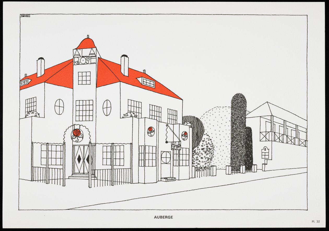 Auberge, z knihy Une Cite Moderne, Dessins de Rob Mallet-Stevens Architecte, 1987 (publikováno) od Robert Mallet Stevens