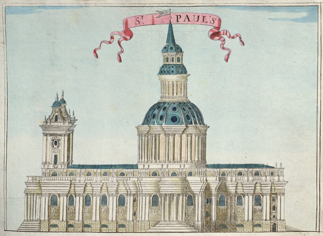 Katedrála svatého Pavla, z knihy „Kniha vyhlídek pozoruhodných míst v City of London ao něm“, kolem roku 1700 od Robert Morden