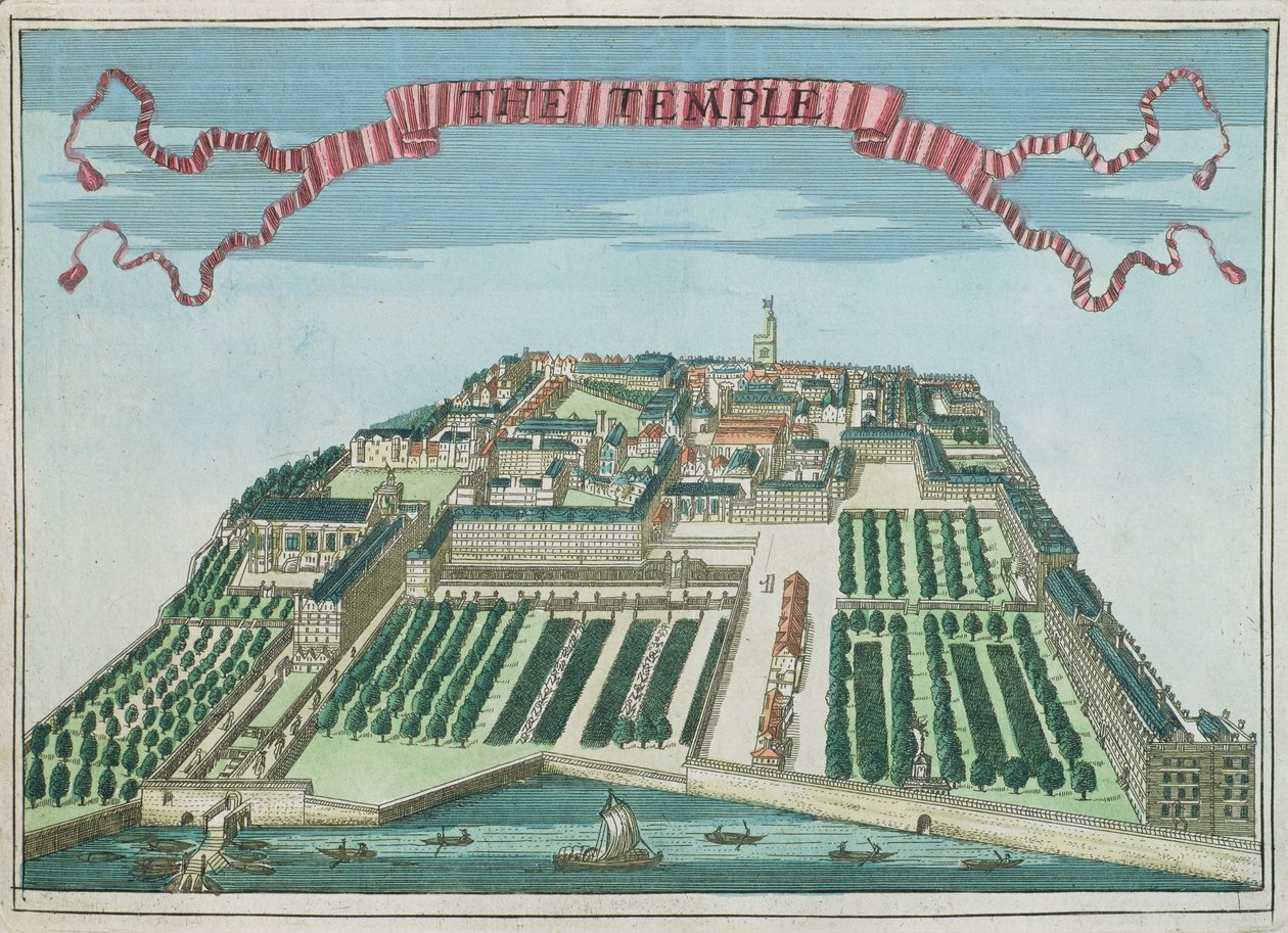 Chrám, z knihy „Kniha vyhlídek pozoruhodných míst v City of London ao něm“, kolem roku 1700 od Robert Morden