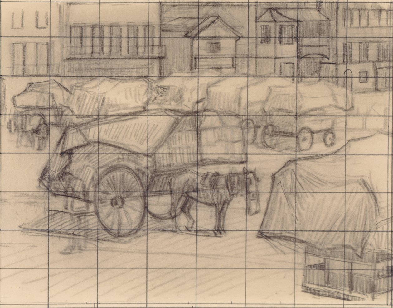 Hay Carts, Cumberland Market, cca 1915 (pastel na papíře) od Robert Polhill Bevan