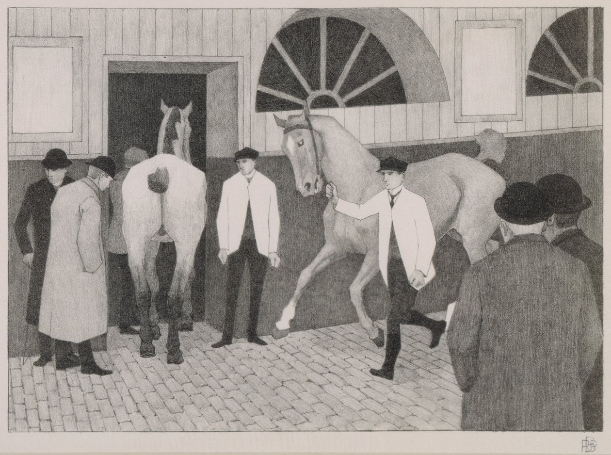 The Horse Mart. c.1918 (černá křída na papíře) od Robert Polhill Bevan
