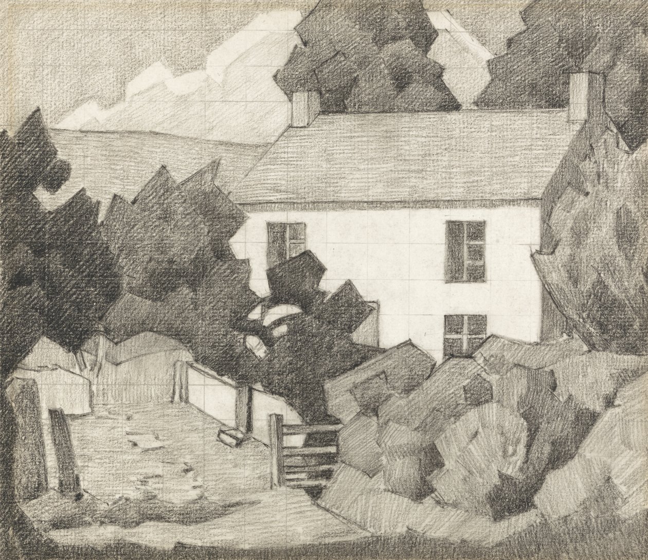 Bílý dům, cca 1920 (grafit na papíře) od Robert Polhill Bevan
