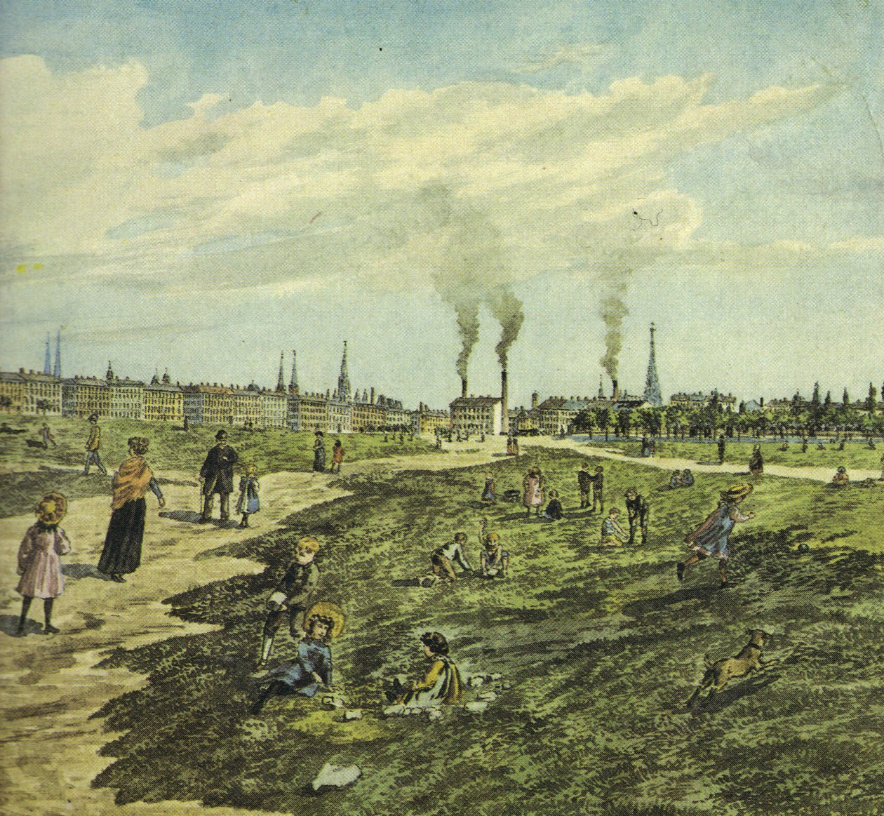 Schmelz jako vojenské cvičiště a místo pro hru a procházky. Pohled na východ (část) od Robert Schediwy after painting by M.Neubauer