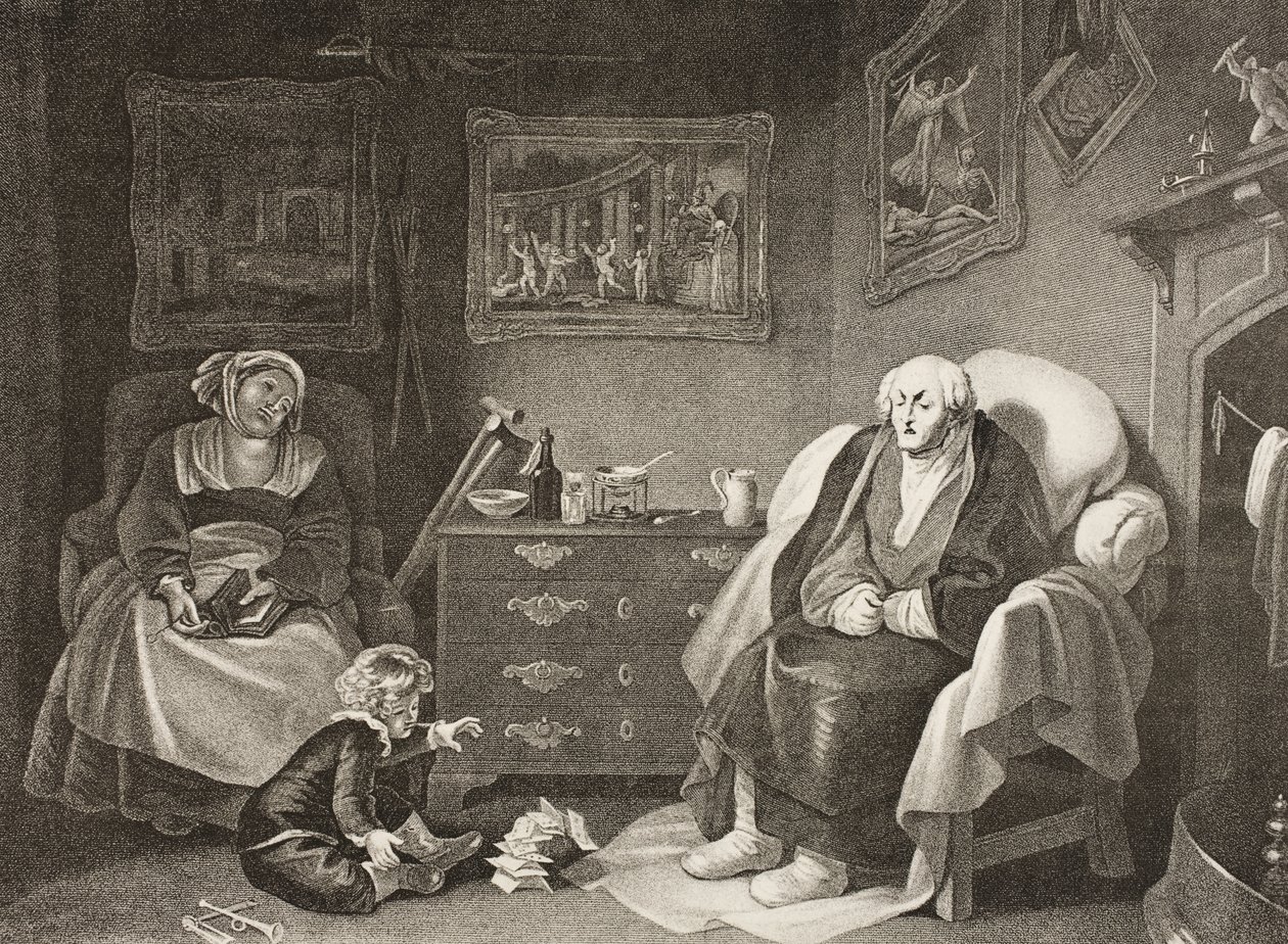 Sedmý věk člověka, Sedmý věk, dějství II, scéna VII, z „Jak se vám líbí“ z The Boydell Shakespeare Gallery, vydané koncem 19. století od Robert Smirke