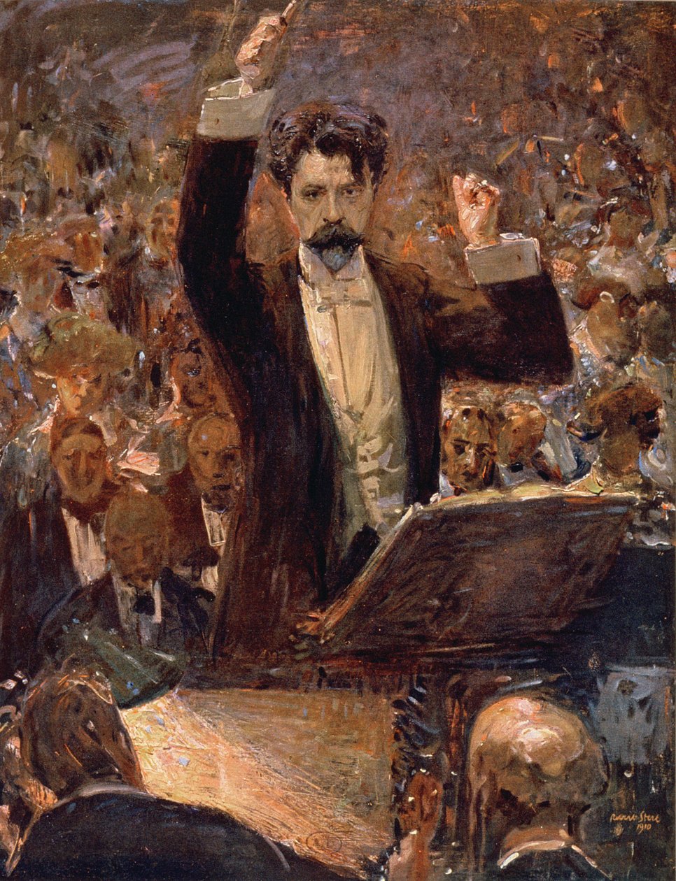 Arthur Nikisch (1855-1922) vedl koncert v Gewandhaus v Lipsku, 1910 od Robert Sterl