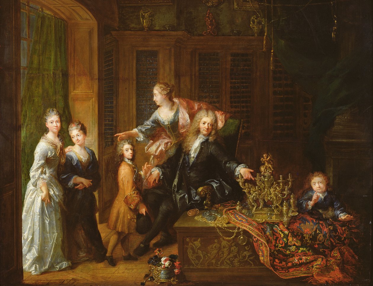 Portrét Nicolase de Launay (1646-1727) a jeho rodiny od Robert Tournieres