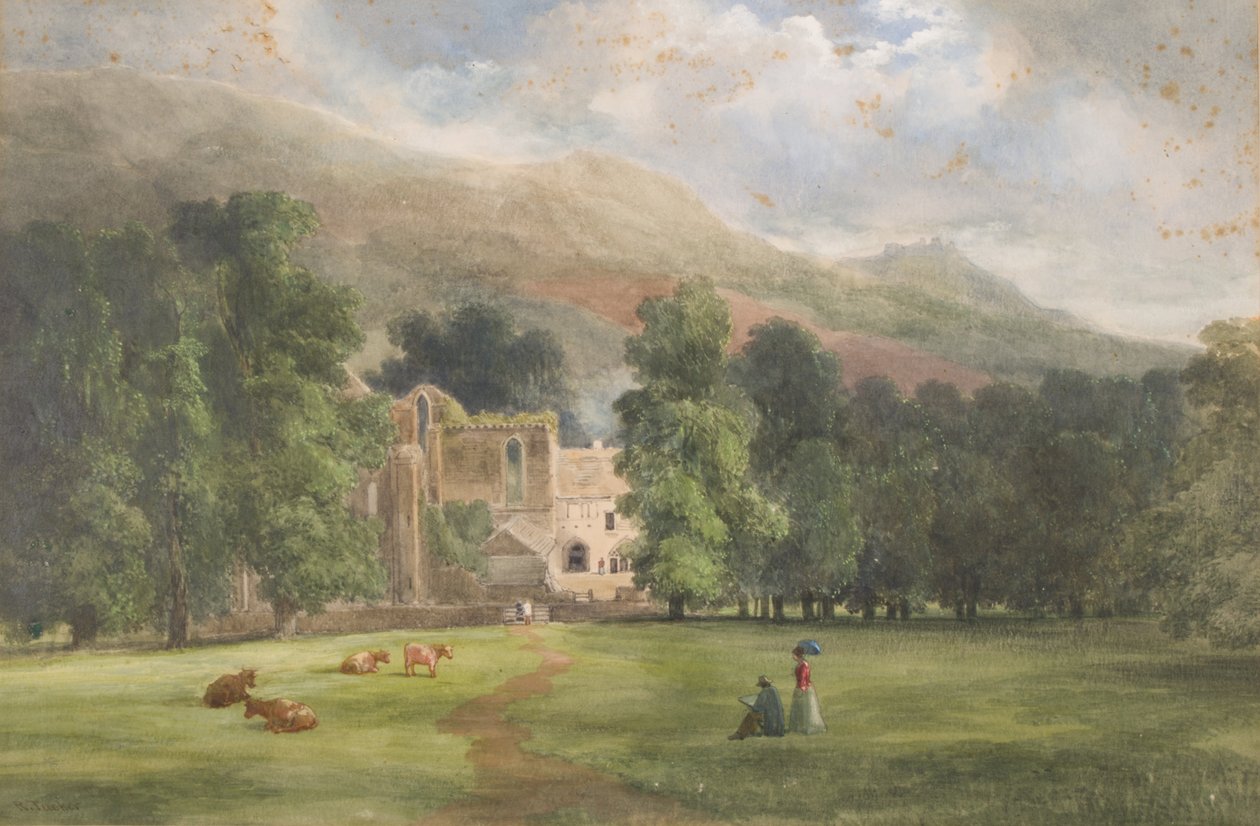 Valle Crucis nebo Dinas Bran, Llangollen, 1872 (wc na papíře) od Robert Tucker Pain