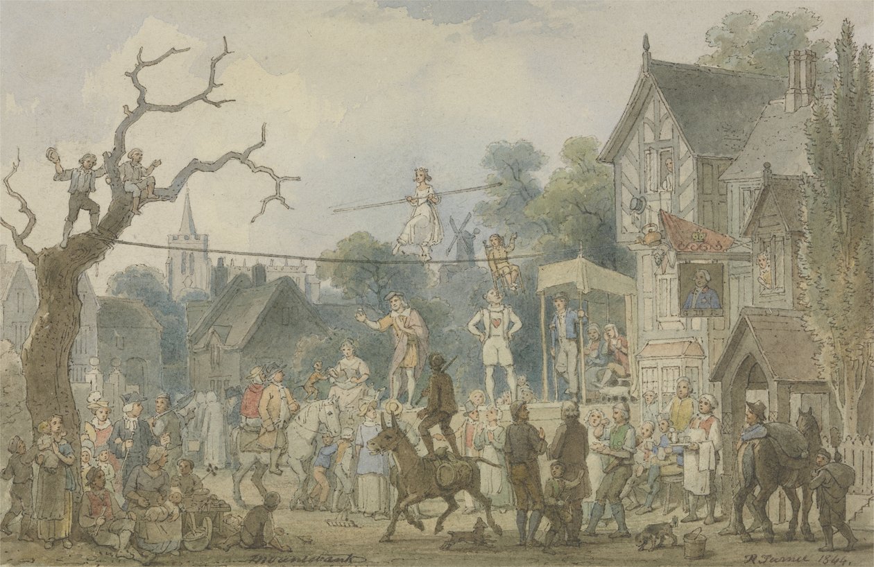 Mountebank, 1844 (pero a inkoust s wc přes grafit na papíře) od Robert Turner