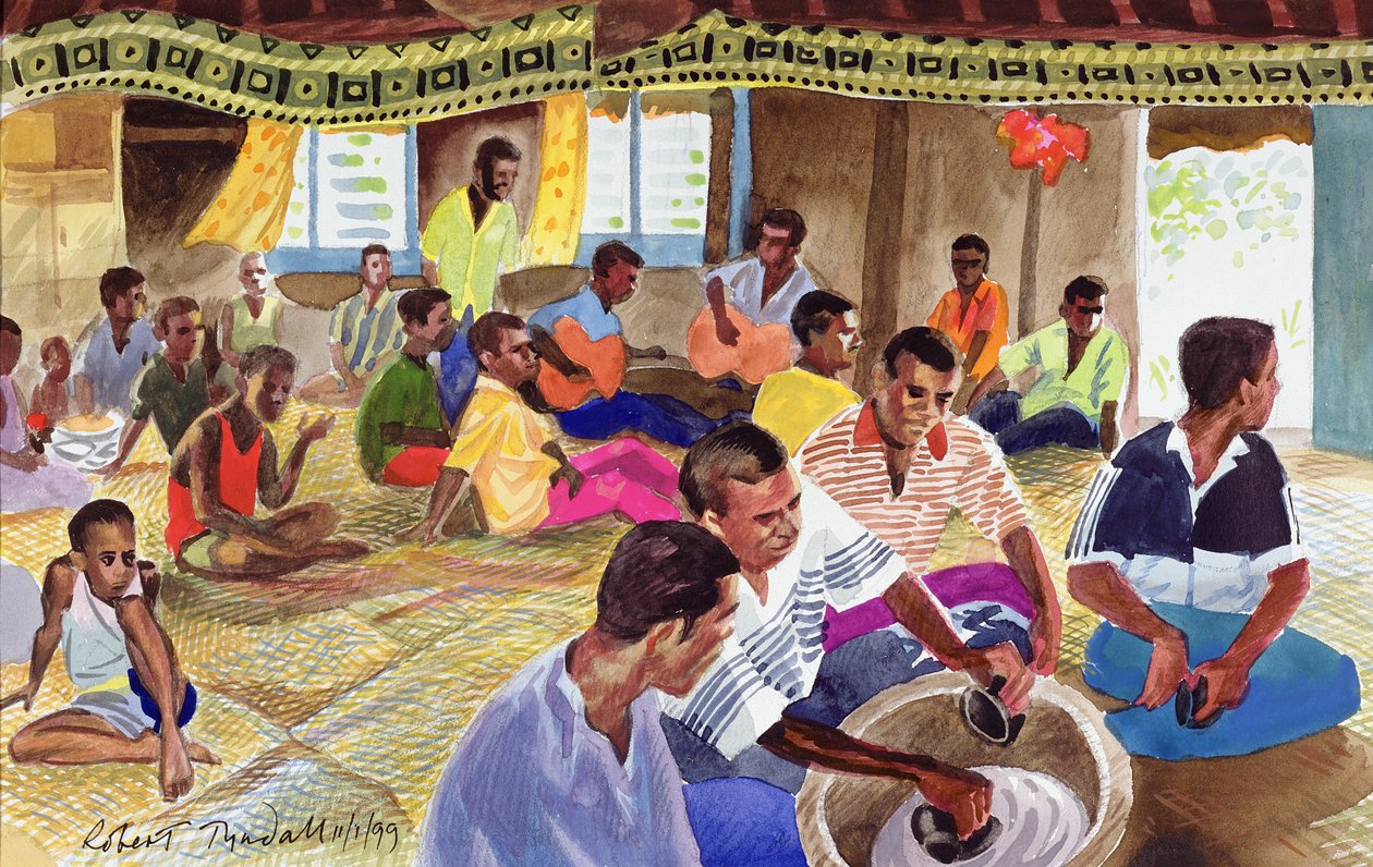 Kava Drinking Ceremony, Fidži, 1999 (wc na papíře) od Robert Tyndall