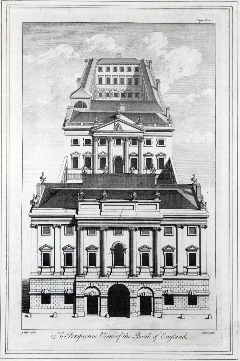 Perspektivní pohled na Bank of England, vyrytý William Henry Toms, 1739 od Robert West