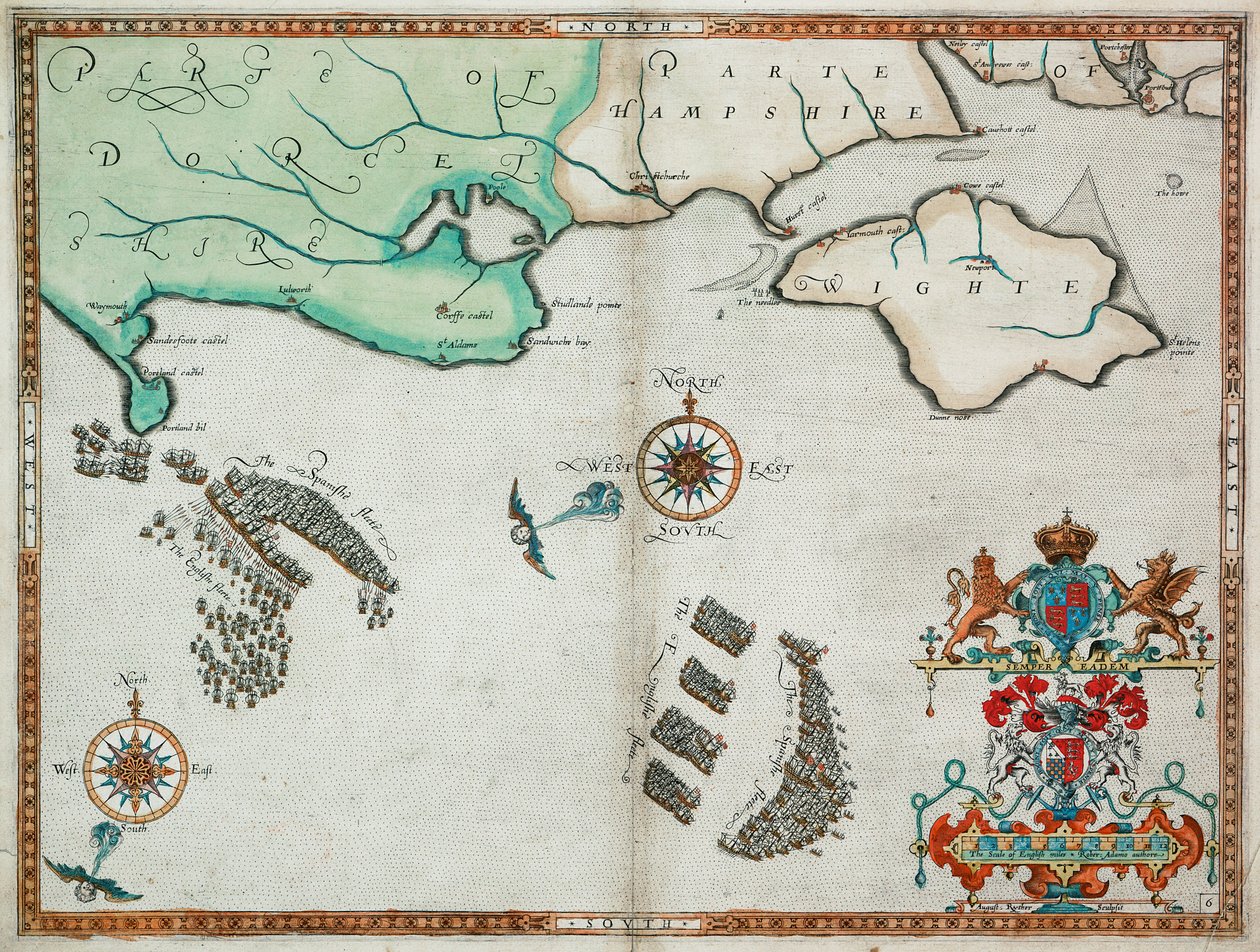 Anglické a španělské loďstvo mezi Portland Billem a ostrovem Wight 2. - 3. srpna 1588 od Robert (after) Adams
