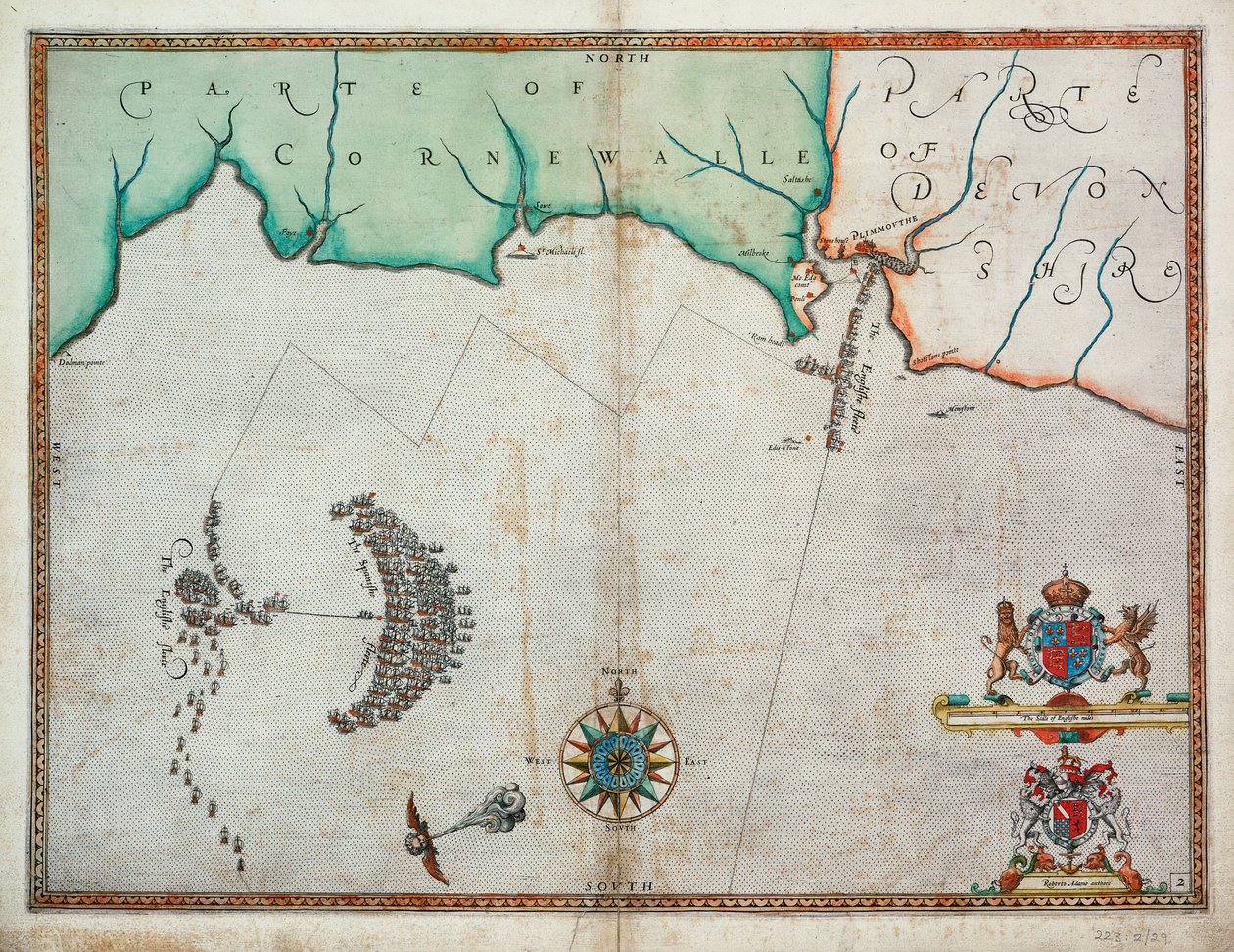 Angličané se 31. července střetli se španělskou flotilou u Plymouthu. od Robert (after) Adams