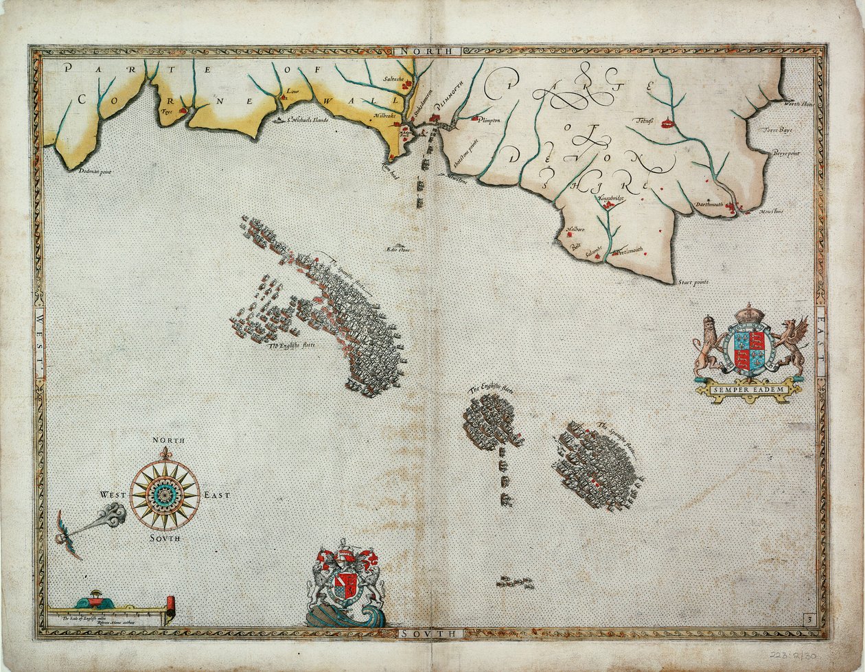 Angličané pronásledují španělskou flotilu východně od Plymouthu ve dnech 31. července - 1. srpna. od Robert (after) Adams