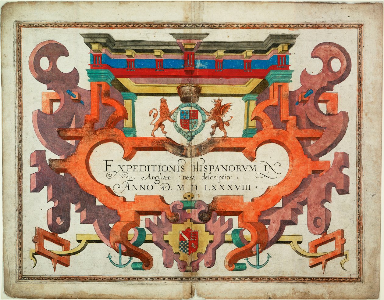Titulní list k "Expeditionis Hispanorum in Angliam vera descriptio anno domini MDLXXXVIII od Robert (after) Adams