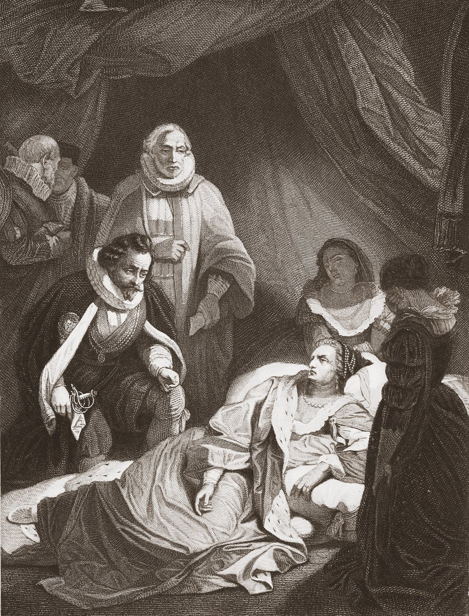 Poslední hodiny královny Alžběty (litho) od Robert (after) Smirke