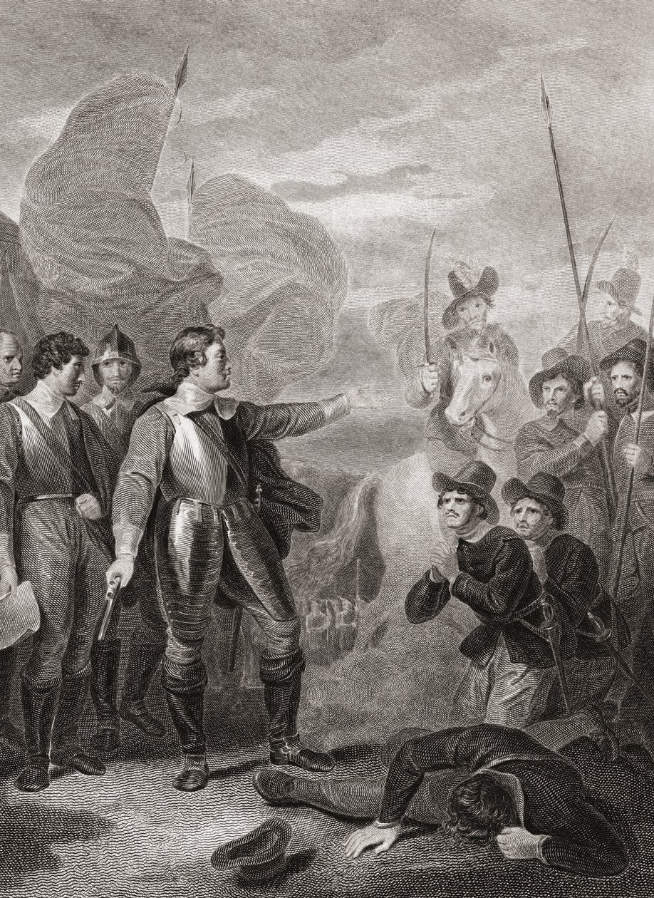 Oliver Cromwell potlačující vzpouru v Burfordu. (tisk) od Robert (after) Smirke
