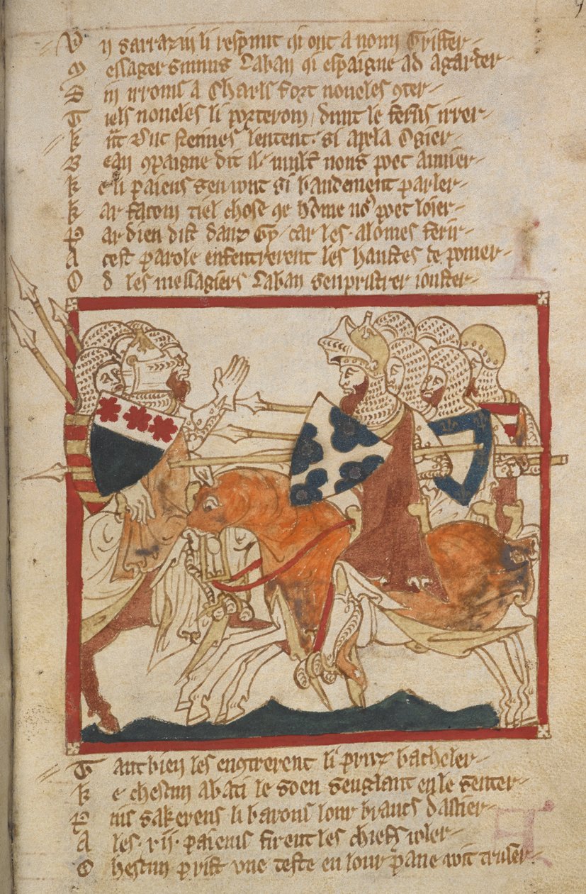Egerton 3028 f.98 Porazí Saracény vyslané jim vstříc, ilustrace z 