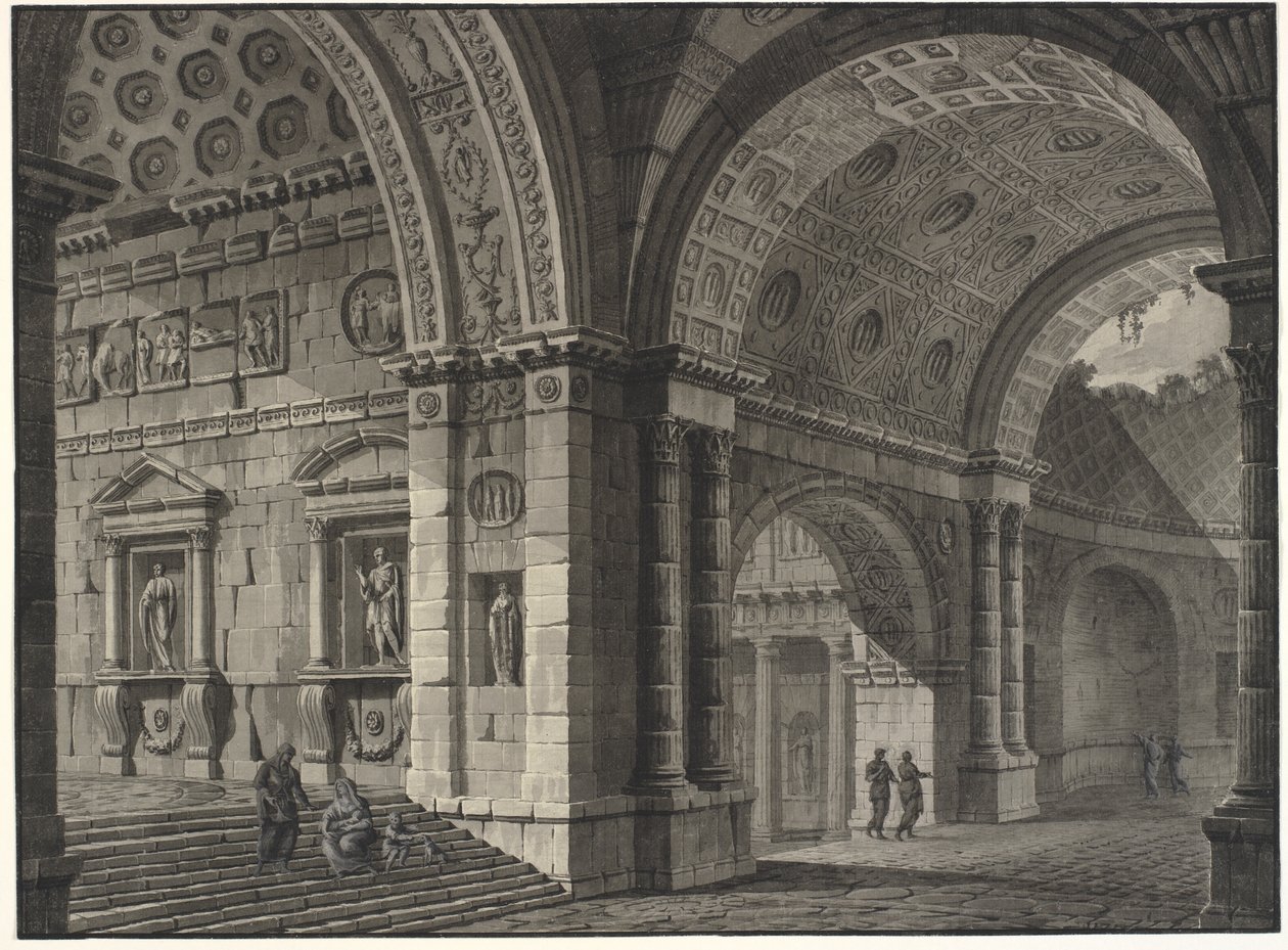 Architektonická fantazie interiéru starobylé budovy s částečně zničenými klenbami od Robert Adam
