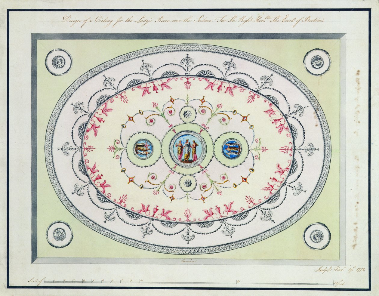 Návrh stropu v Ladies Room, Headfort House, 1772 (wc, pero a inkoust přes grafit na položený papír) od Robert Adam