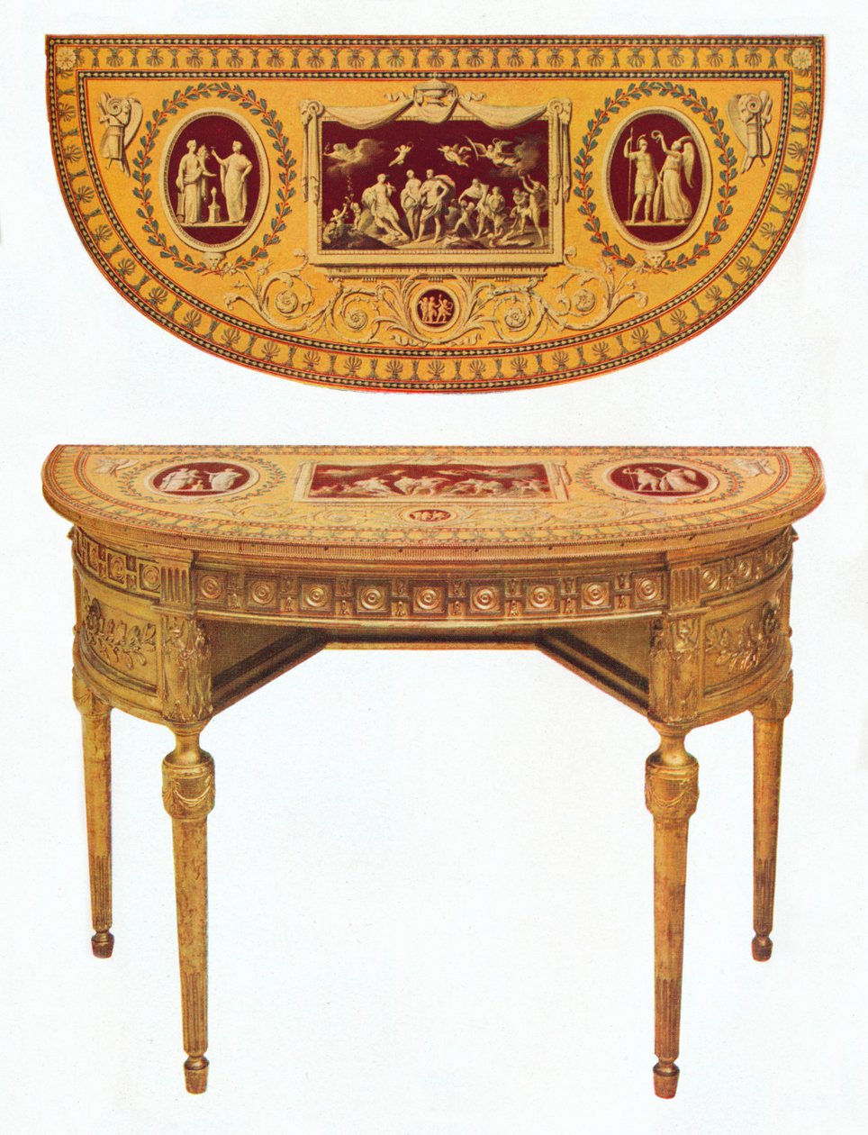 Jeden z dvojice Adamových odkládacích stolků, deska malovaná po způsobu Pergolesiho, 18. století od Robert Adam