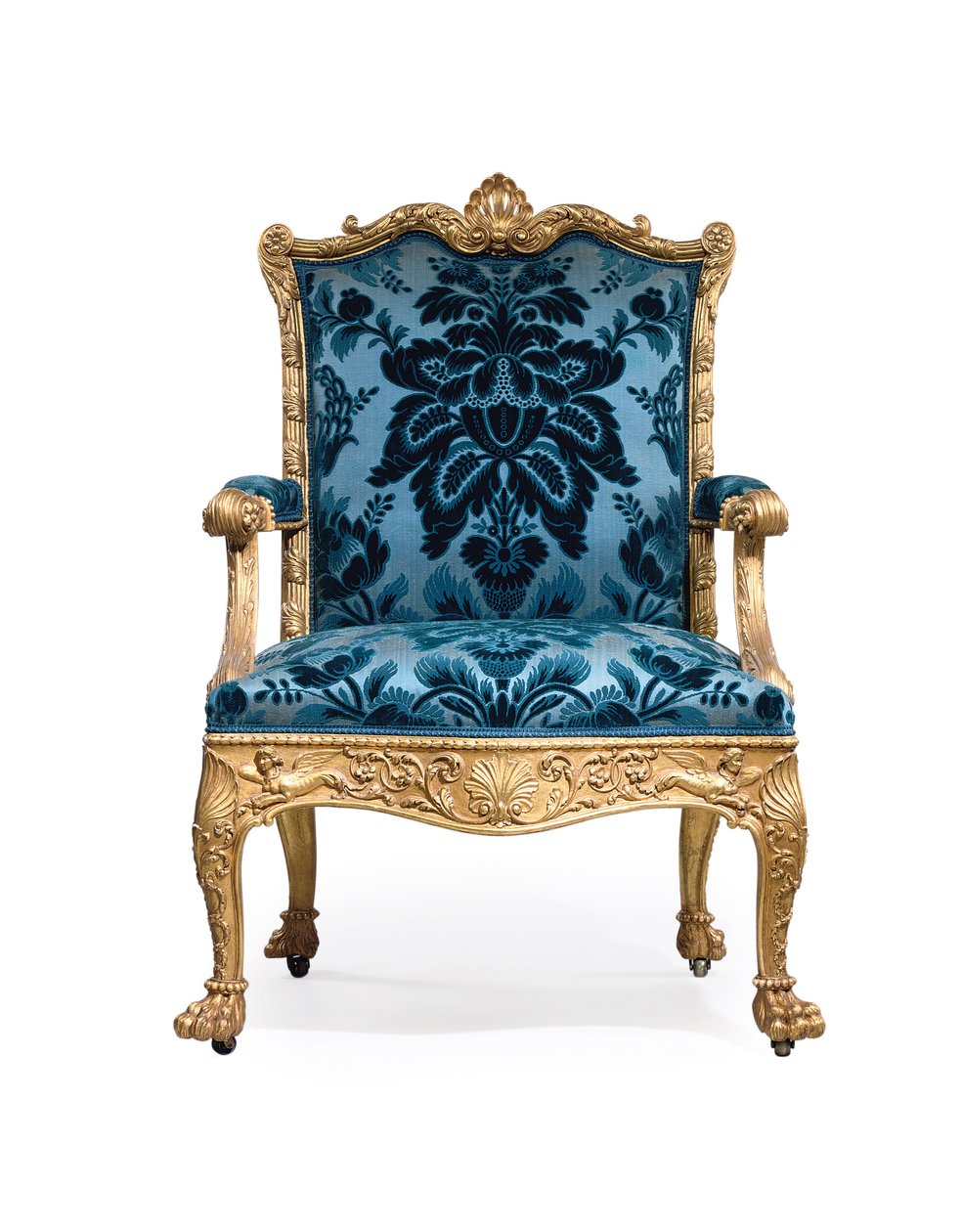 Jedno z páru zlacených křesel George III od Robert Adam