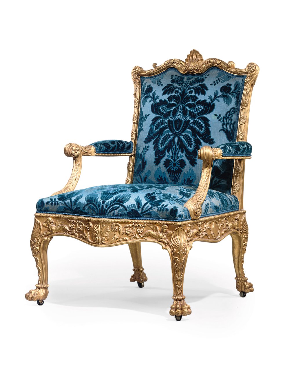Jedno z páru zlacených křesel George III od Robert Adam