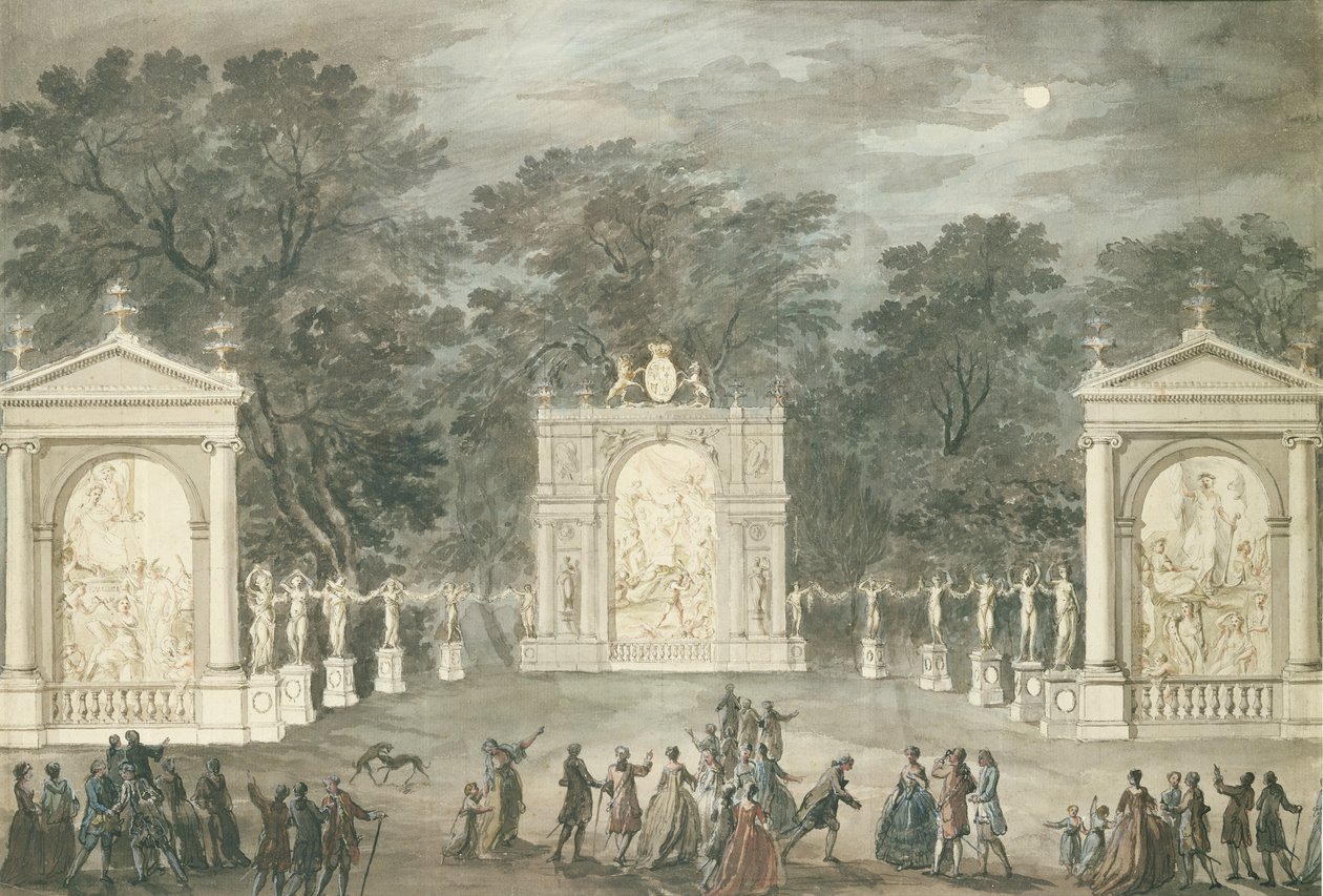 Iluminace v Buckingham House k narozeninám krále Jiřího III., 4. června 1783 (pero a inkoust a wc na papíře) od Robert Adam