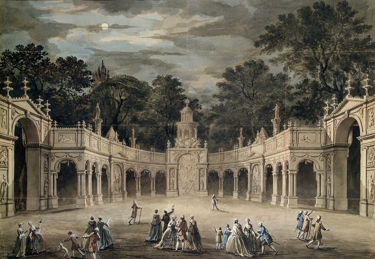 The Illuminations at Buckingham House k narozeninám krále Jiřího III., 4. června 1783 (pero a wc) od Robert Adam