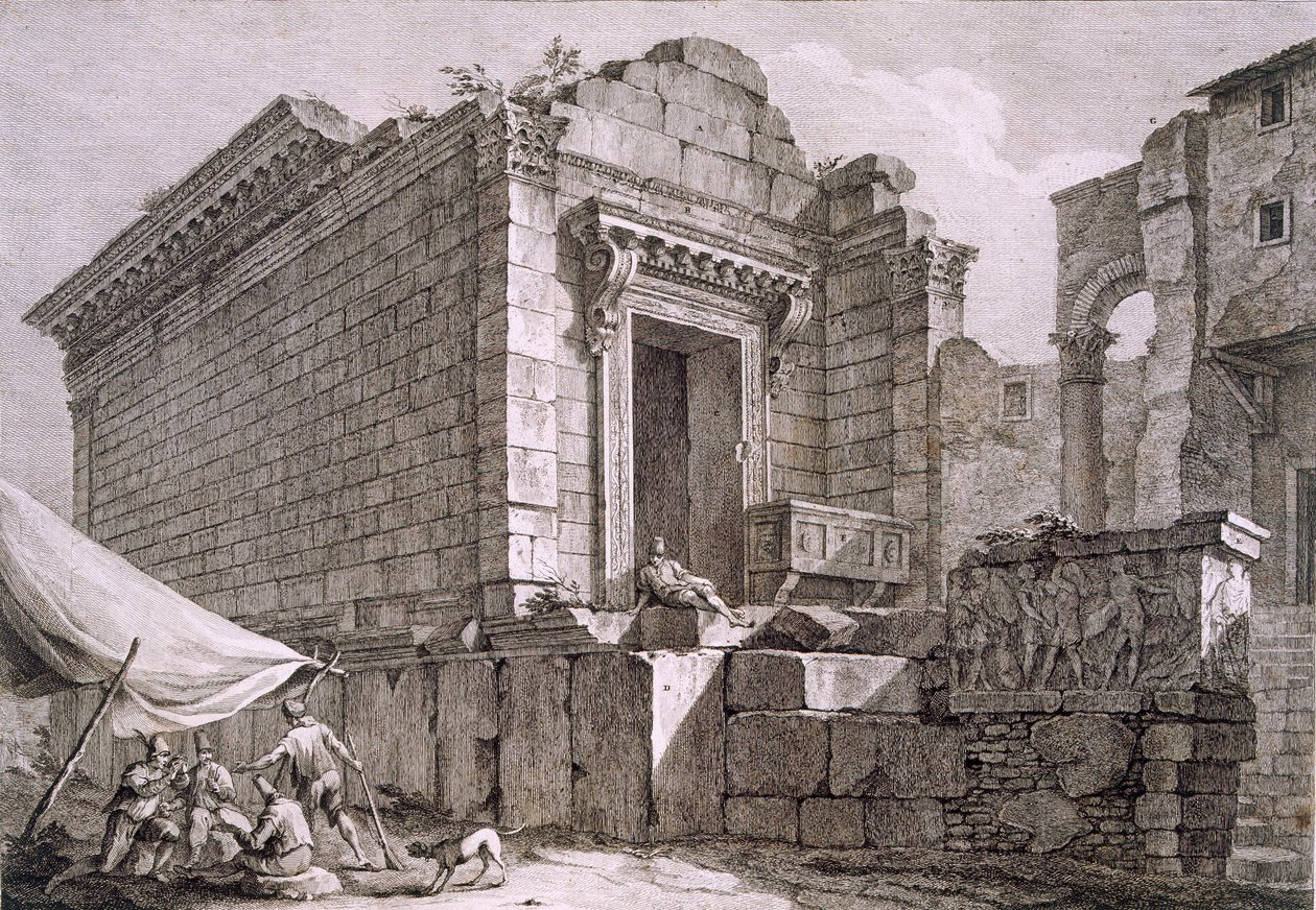 Pohled na Aesculapův chrám, hospoda. 1764. od Robert Adam