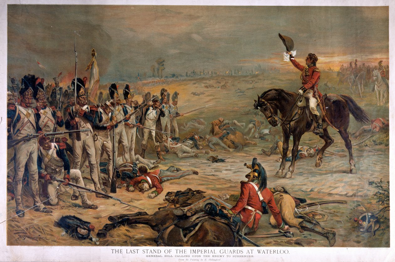 Poslední vzdor imperiálních gard u Waterloo, generál Hill vyzývající nepřítele, aby se vzdal od Robert Alexander Hillingford