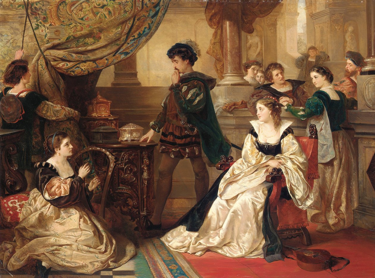 Tři rakve, z Kupce benátského, dějství III, scéna II od Robert Alexander Hillingford