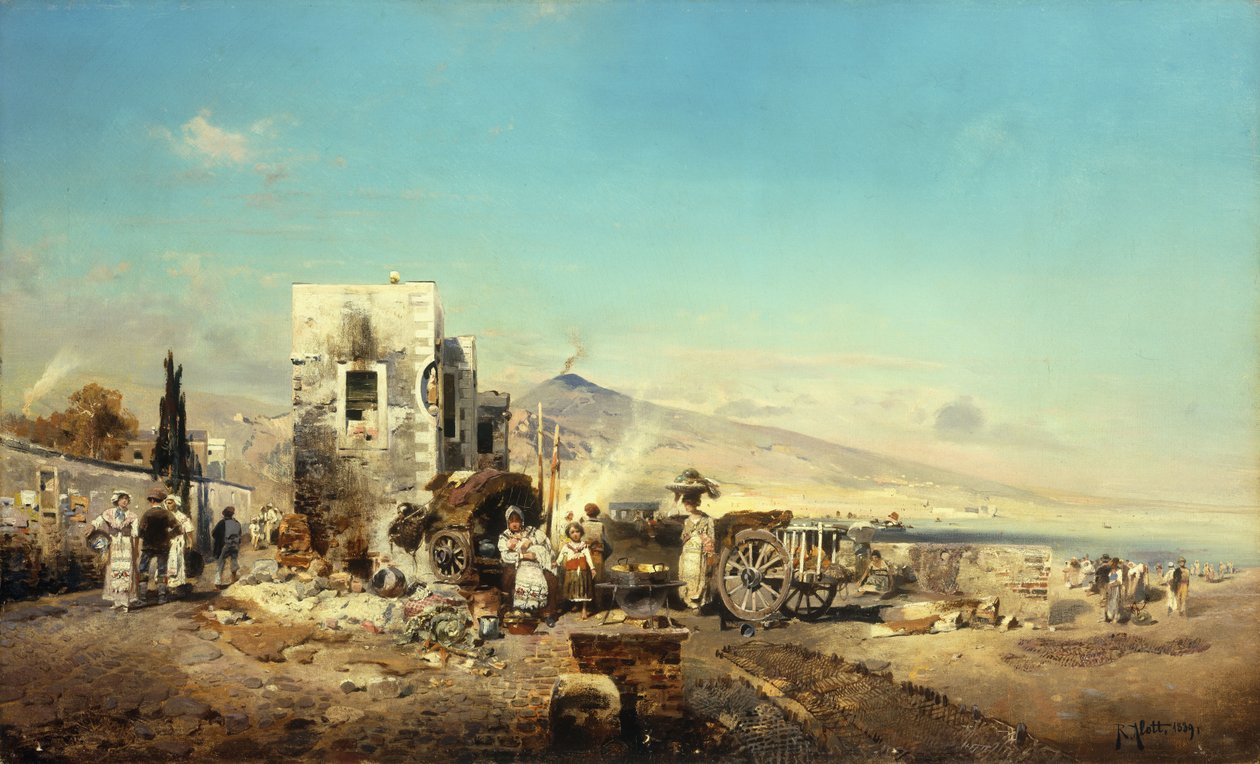 Neopolská vesnice s Vesuvem v dálce, 1889 od Robert Alott