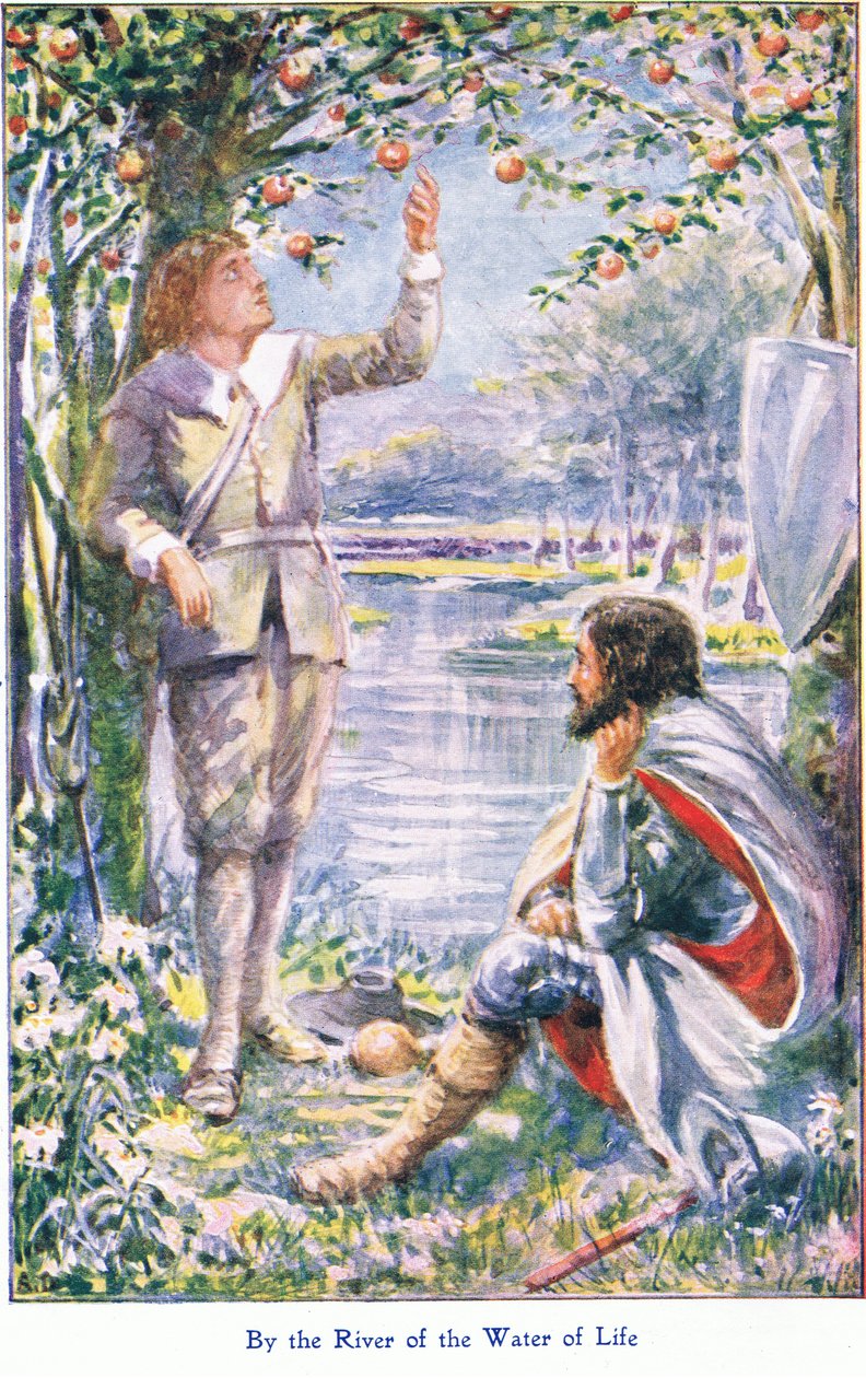 U řeky vody života, z knihy The Pilgrims Progress vydané nakladatelstvím John F Shaw & Co, kolem 1900 (barevné lito) od Robert Ambrose Dudley