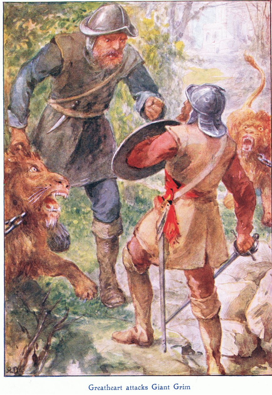 Great Heart attacks Giant Grim, from The Pilgrims Progress published by John F Shaw & Co, c.1900