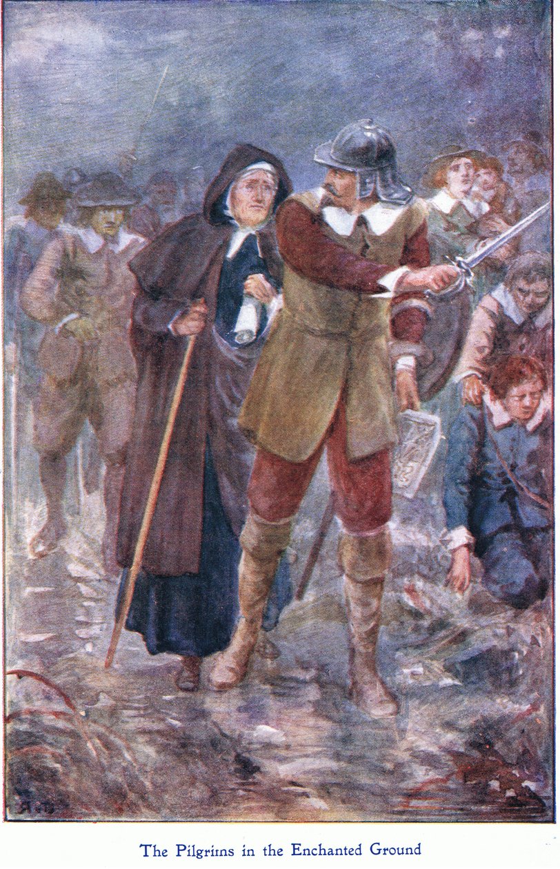 The Pilgrims in the enchanted ground, z The Pilgrims Progress vydané Johnem F. Shawem & Co, kolem 1900 (barevné lito) od Robert Ambrose Dudley