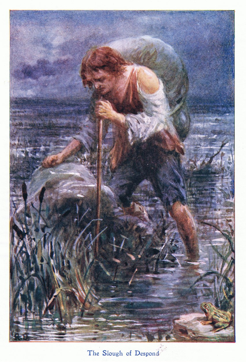 Slough of despond, z The Pilgrims Progress vydané Johnem F Shawem & Co, kolem 1900 (barevné lito) od Robert Ambrose Dudley