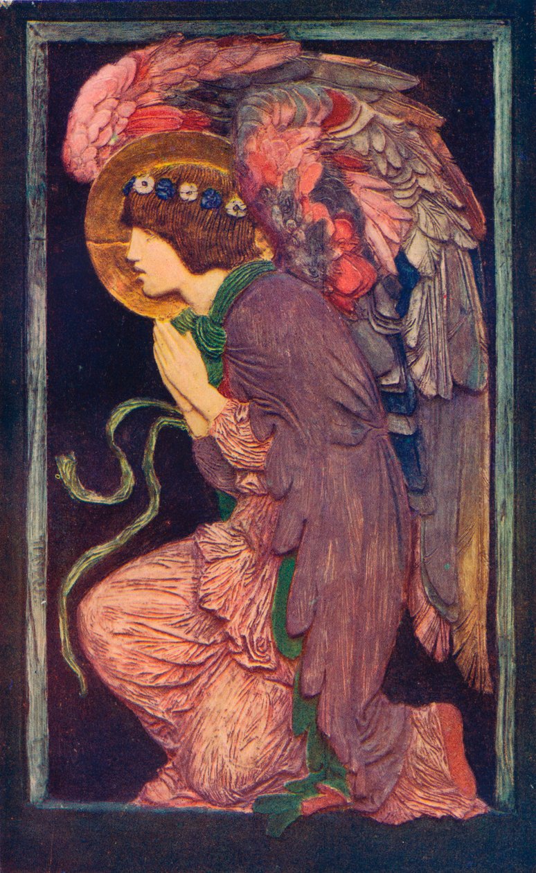 An Angel Adoring`, barevný sádrový reliéf od Roberta Anninga Bella, c1901 1901-1902. od Robert Anning Bell