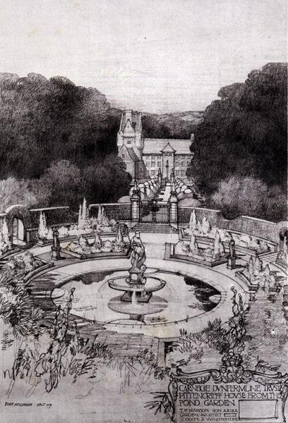 Pittencrieff House z Pond Garden, od „Studie v územním plánování“ Thomase Mawsona od Robert Atkinson