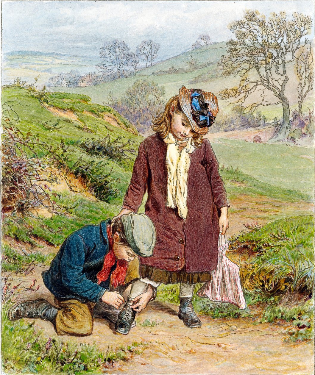 Bratr vázání bot své sestry, hospoda. 1854. od Robert Barnes