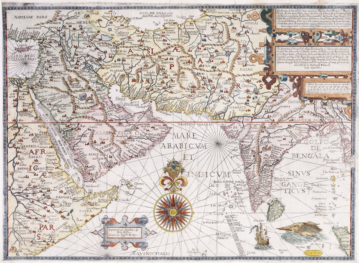 Mapa východní Afriky, Arábie a Indie, 1598 od Robert Beckit