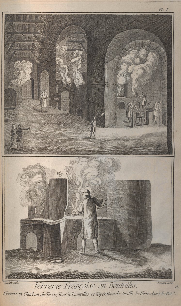 Výroba skla. Z encyklopedie Denise Diderota a Jeana Le Ronda dAlemberta, 1751-1765. od Robert Benard