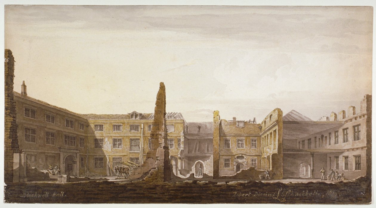 Blackwell Hall během demolice, City of London, 1819 od Robert Blemmell Schnebbelie